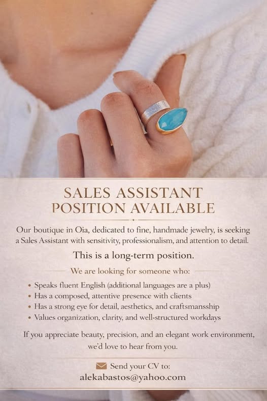 SALES ASSISTANT POSITION AVAILABLE IN OIA